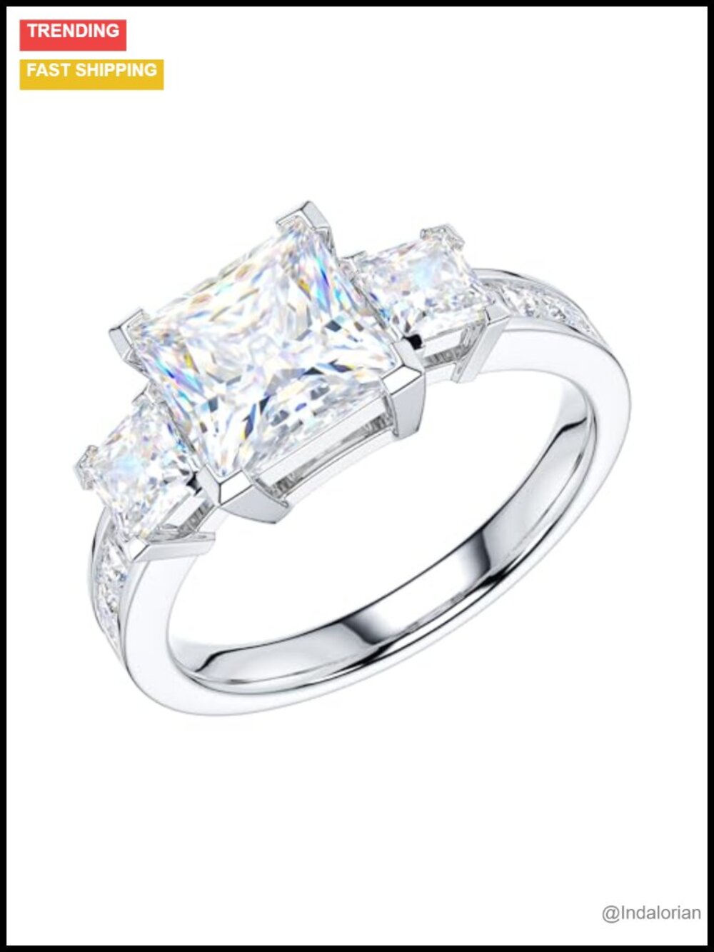 Sterling Silver Moissanite Three Stone Ring Princess Cut 1.5CT Engagement
